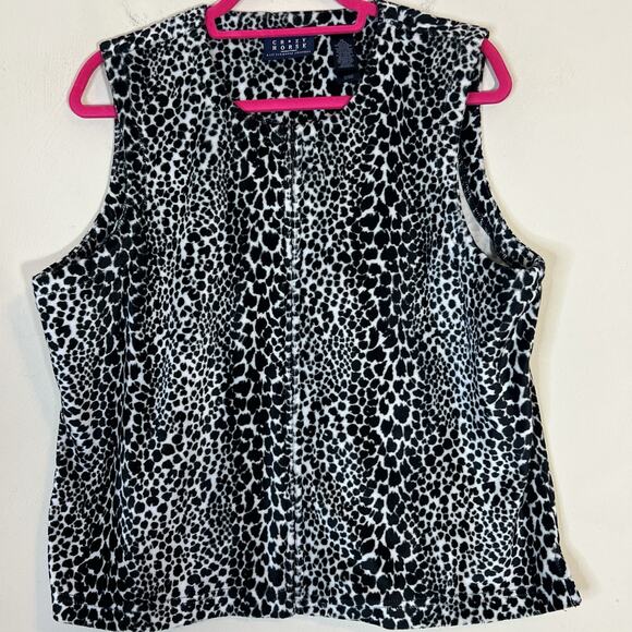 Crazy Horse Black & White Animal Print Vest XL Faux Fur Cheetah Full Zip Mobwife - Picture 1 of 5